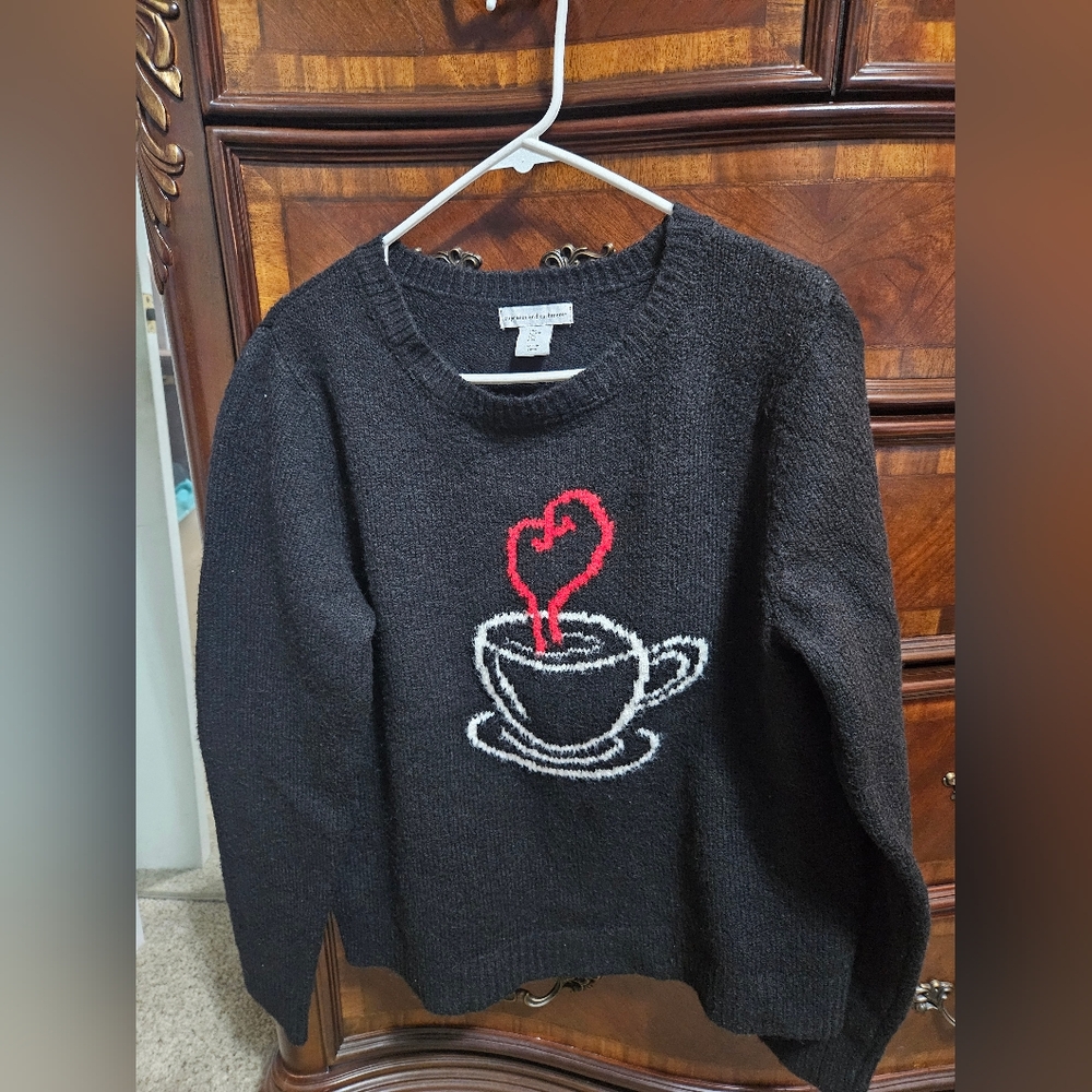 Cupcakes & Cashmere Black Coffee Cup Print Sweater